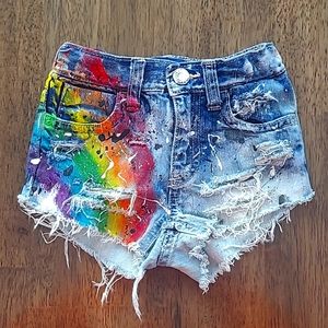 Messy Lemon rainbow cutoff shorts